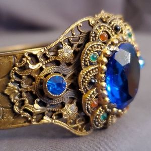 Antique Czech Brass/Sapphire Cuff